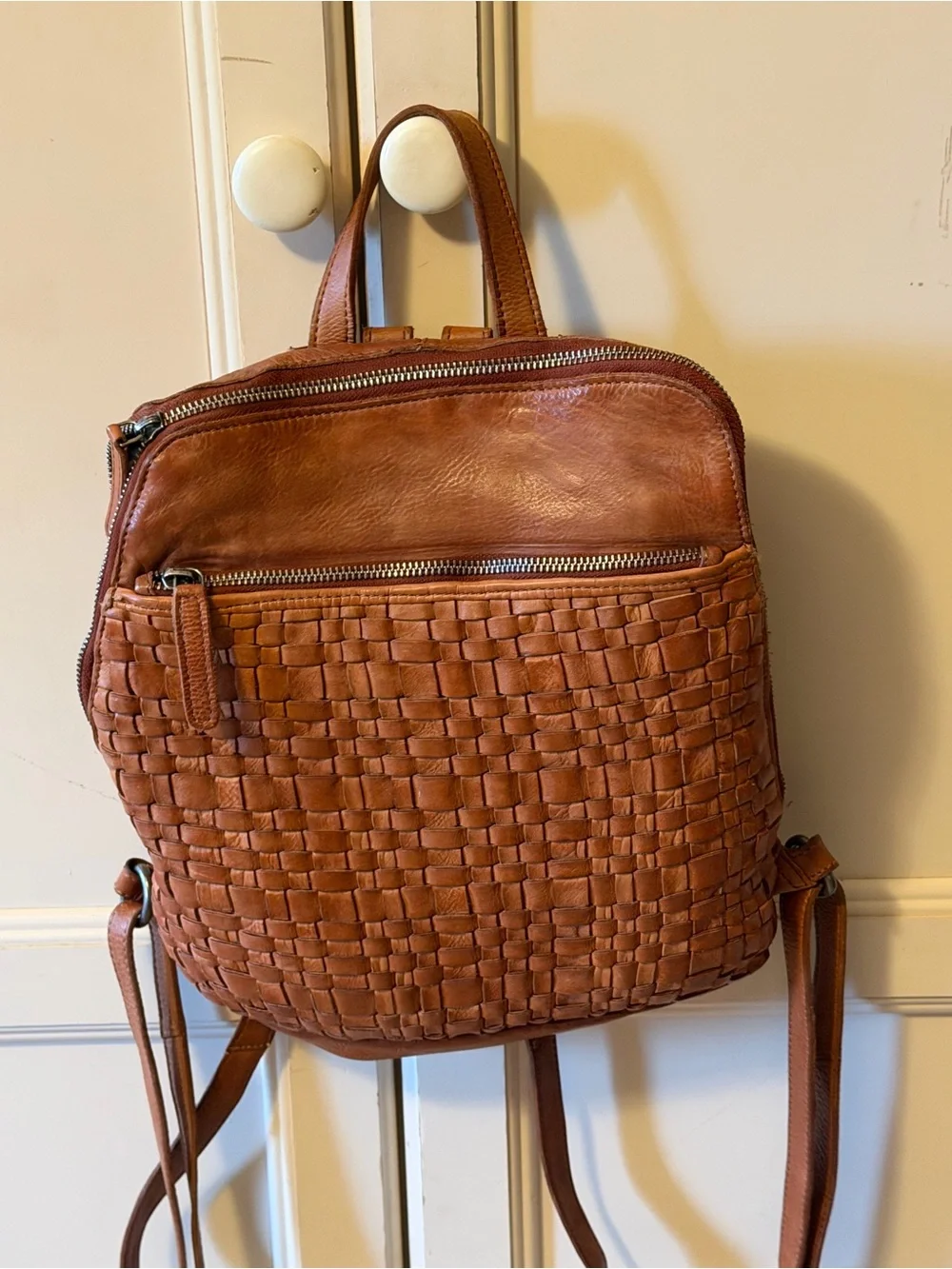 Woven Leather Backpack in Tan - Classic Everyday Carry